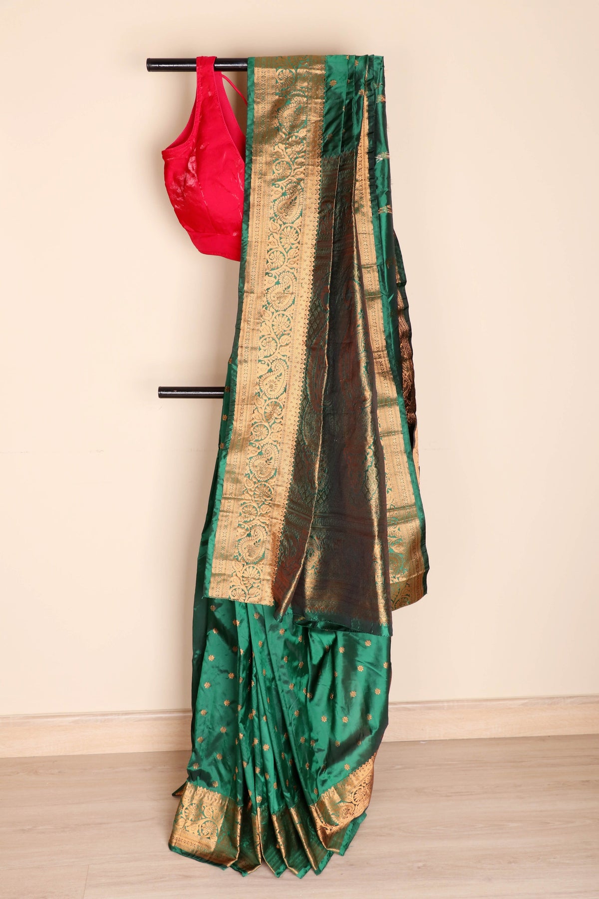 Sheesham Hari Silk Saree with Gold Zari Mango Paisley Kinkhab Woven Pallu and Border | 1054