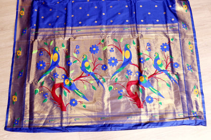 Neelambar Paithani Silk Saree with Gold Tissue Pallu and Woven Popat Parrot Phool Motifs | 1056