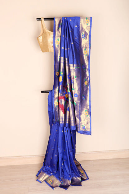 Neelambar Paithani Silk Saree with Gold Tissue Pallu and Woven Popat Parrot Phool Motifs | 1056