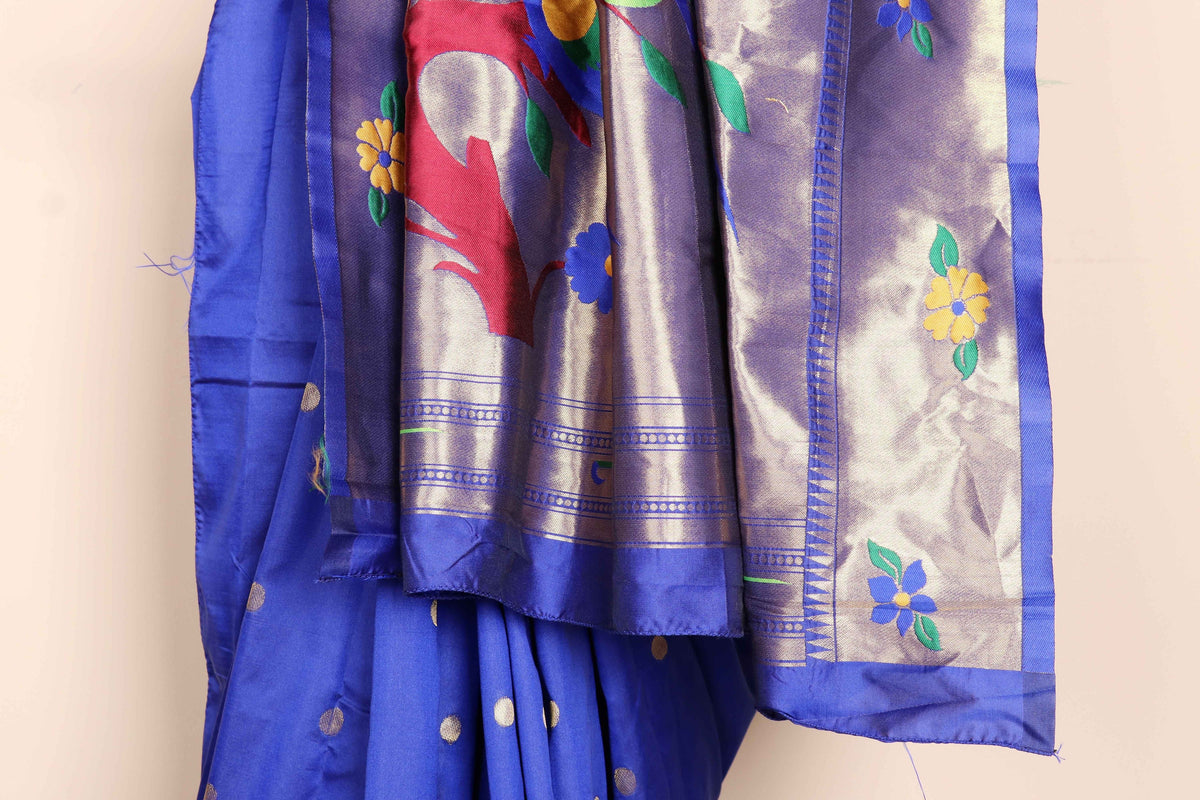 Neelambar Paithani Silk Saree with Gold Tissue Pallu and Woven Popat Parrot Phool Motifs | 1056