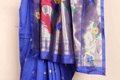 Neelambar Paithani Silk Saree with Gold Tissue Pallu and Woven Popat Parrot Phool Motifs | 1056