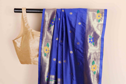 Neelambar Paithani Silk Saree with Gold Tissue Pallu and Woven Popat Parrot Phool Motifs | 1056