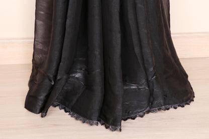 Kaali Siyahi aur Olive Do Rang Tissue Silk Saree with Black Lace Ruffle Kinari | 1061