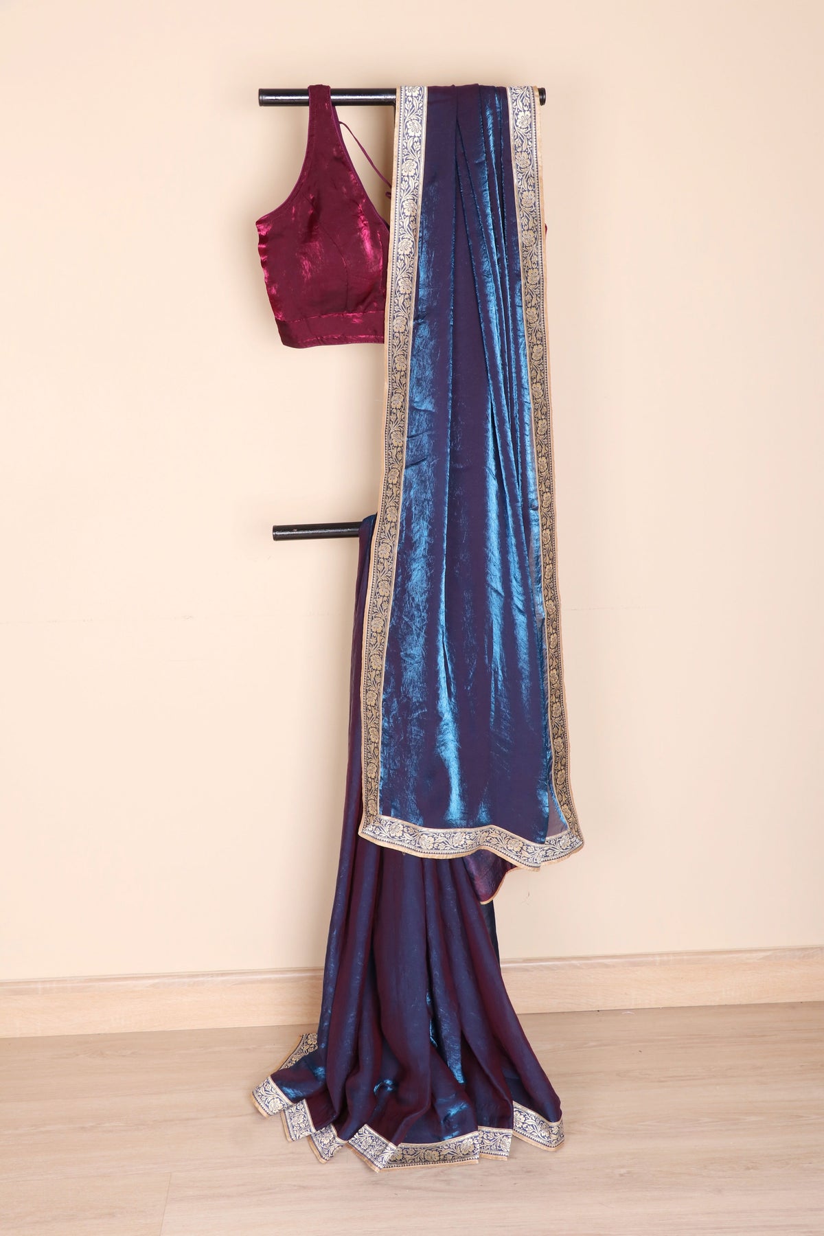 Jamuni aur Firozi Do Rang Tissue Silk Saree with Gold Zari Banarasi Floral Woven Kinari | 1062