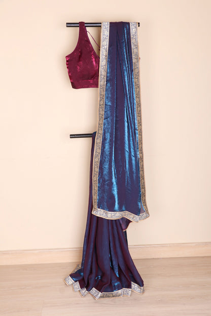 Jamuni aur Firozi Do Rang Tissue Silk Saree with Gold Zari Banarasi Floral Woven Kinari | 1062