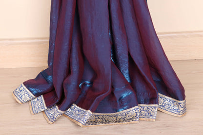 Jamuni aur Firozi Do Rang Tissue Silk Saree with Gold Zari Banarasi Floral Woven Kinari | 1062
