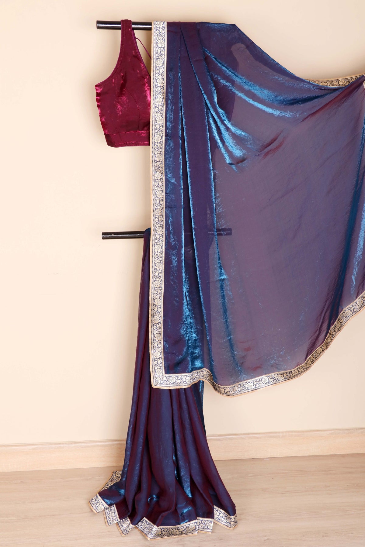 Jamuni aur Firozi Do Rang Tissue Silk Saree with Gold Zari Banarasi Floral Woven Kinari | 1062