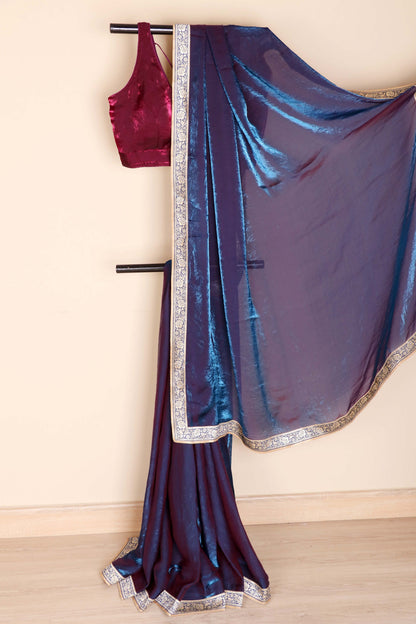 Jamuni aur Firozi Do Rang Tissue Silk Saree with Gold Zari Banarasi Floral Woven Kinari | 1062