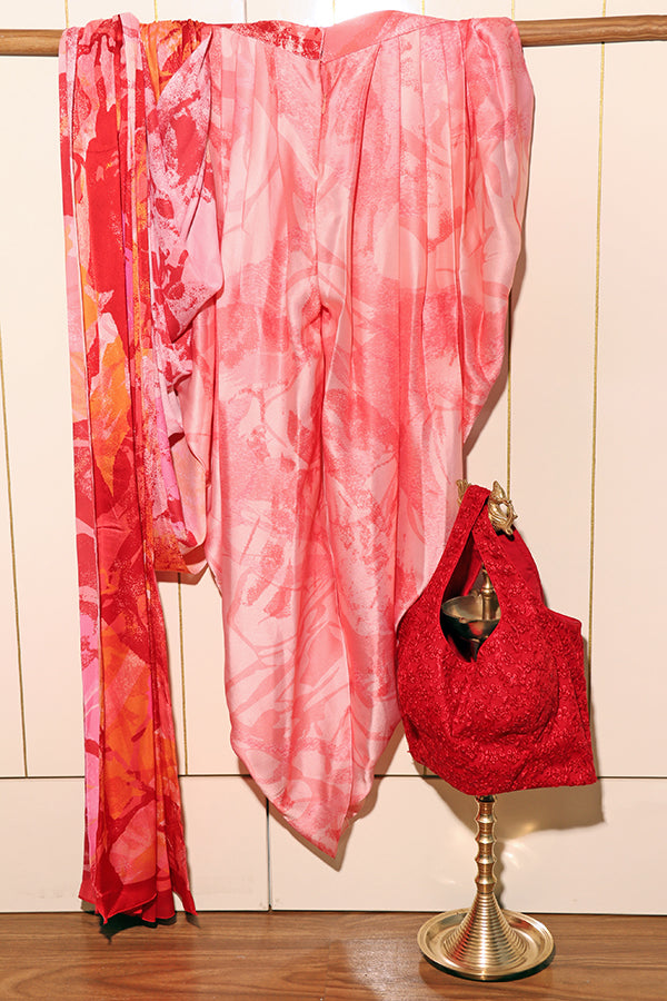 Crimson Cascade Dhoti Saree (New 270-R-275) (Pre-Draped)