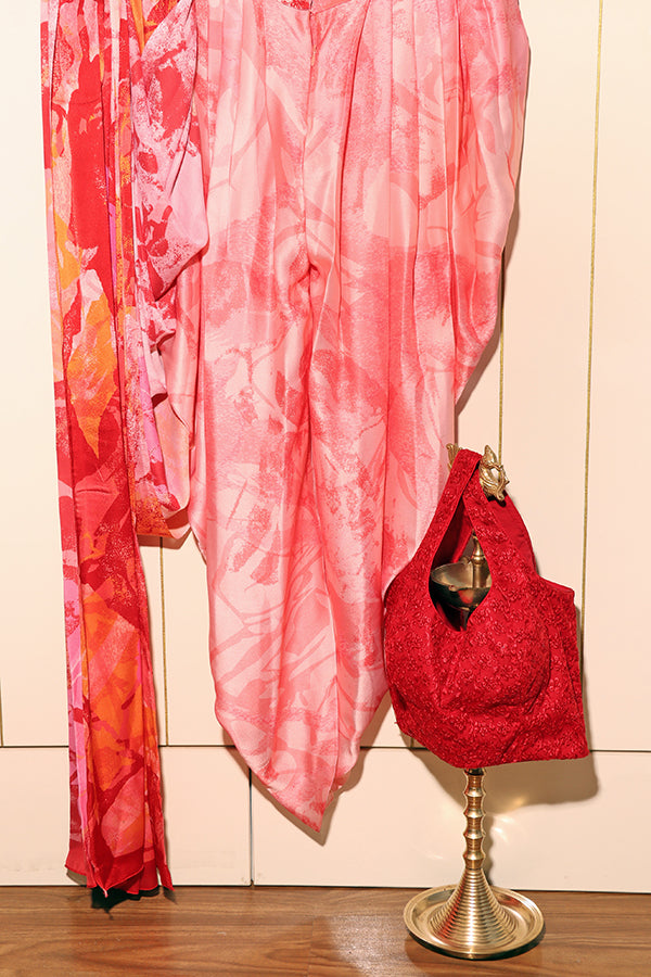 Crimson Cascade Dhoti Saree (New 270-R-275) (Pre-Draped)