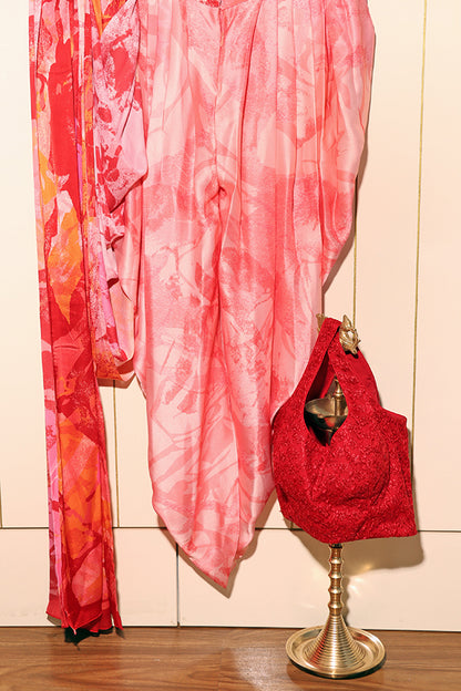 Crimson Cascade Dhoti Saree (New 270-R-275) (Pre-Draped)