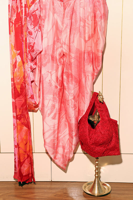 Crimson Cascade Dhoti Saree (New 270-R-275) (Pre-Draped)