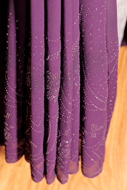 Royal Plum Crystal Chiffon Saree (New 311-R-306)
