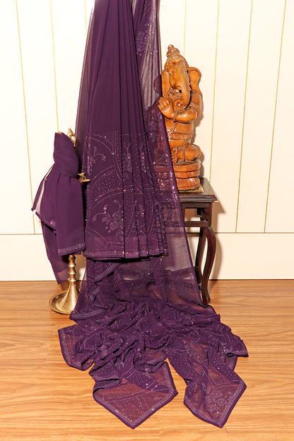 Royal Plum Crystal Chiffon Saree (New 311-R-306)