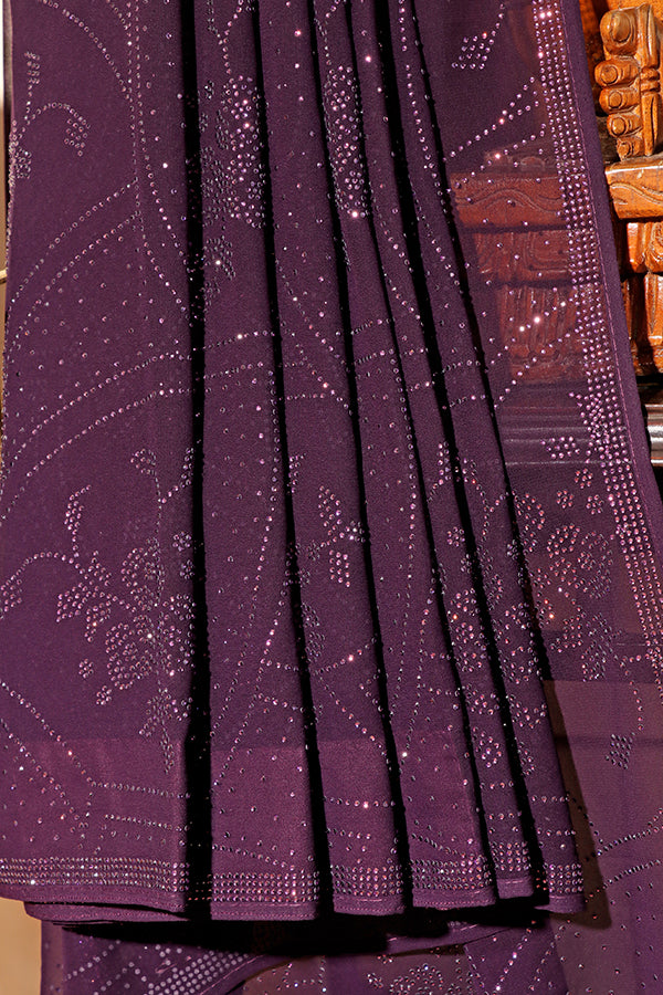 Royal Plum Crystal Chiffon Saree (New 311-R-306)
