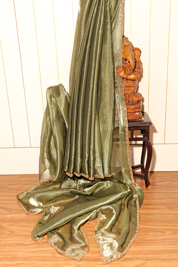 Olive Luster Shimmer Saree (New 312-R-307)