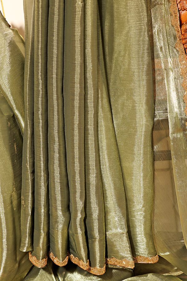 Olive Luster Shimmer Saree (New 312-R-307)