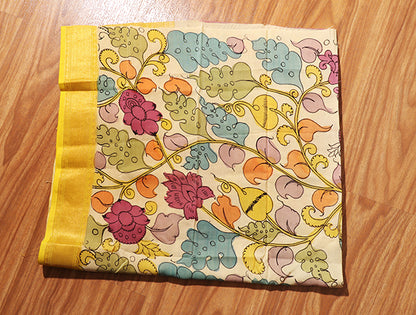 Mythic Muse – Hand-Painted Pen Kalamkari in Mangalagiri Silk (New 316-R-311)