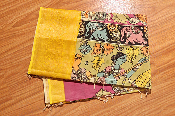 Mythic Muse – Hand-Painted Pen Kalamkari in Mangalagiri Silk (New 316-R-311)