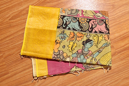 Mythic Muse – Hand-Painted Pen Kalamkari in Mangalagiri Silk (New 316-R-311)