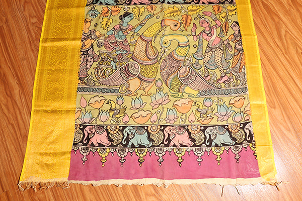 Mythic Muse – Hand-Painted Pen Kalamkari in Mangalagiri Silk (New 316-R-311)