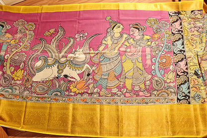Mythic Muse – Hand-Painted Pen Kalamkari in Mangalagiri Silk (New 316-R-311)