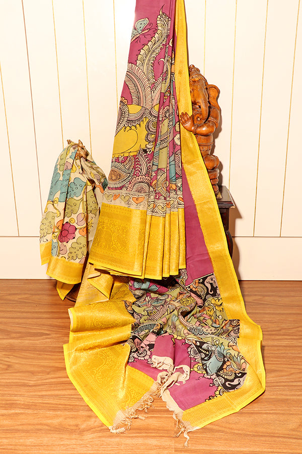 Mythic Muse – Hand-Painted Pen Kalamkari in Mangalagiri Silk (New 316-R-311)