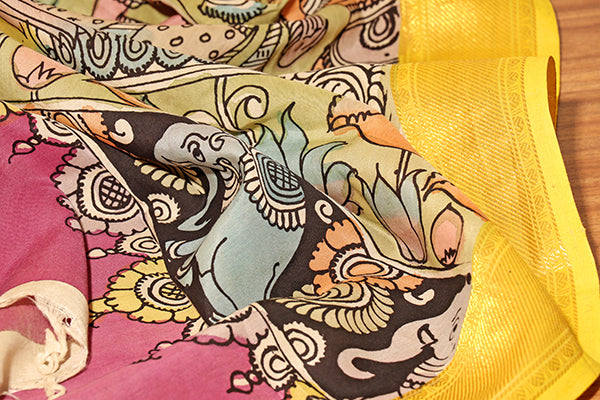 Mythic Muse – Hand-Painted Pen Kalamkari in Mangalagiri Silk (New 316-R-311)