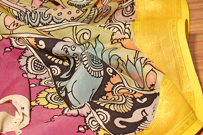 Mythic Muse – Hand-Painted Pen Kalamkari in Mangalagiri Silk (New 316-R-311)