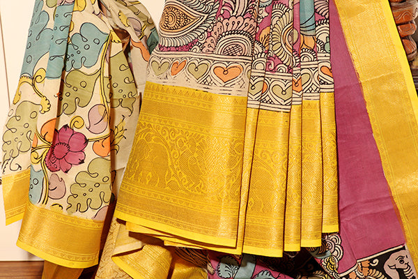 Mythic Muse – Hand-Painted Pen Kalamkari in Mangalagiri Silk (New 316-R-311)