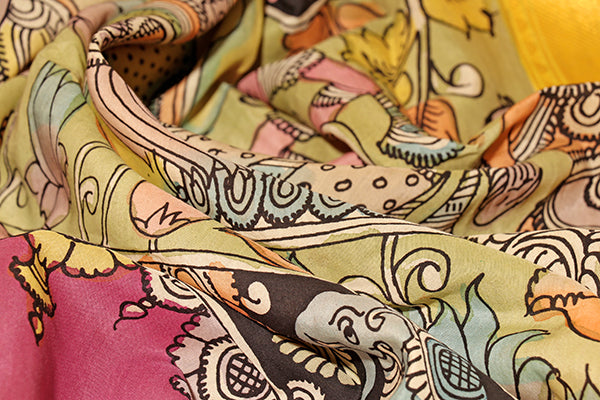 Mythic Muse – Hand-Painted Pen Kalamkari in Mangalagiri Silk (New 316-R-311)