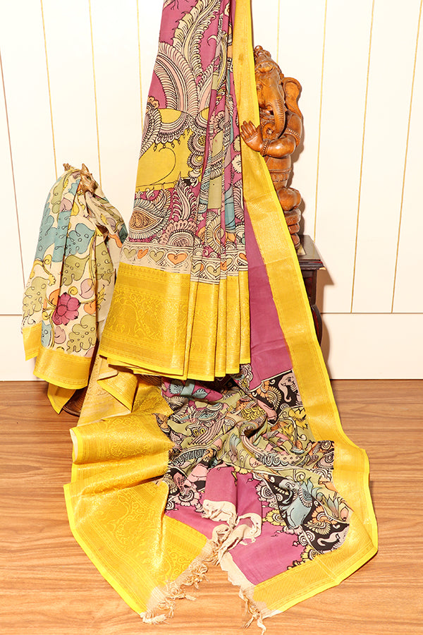 Mythic Muse – Hand-Painted Pen Kalamkari in Mangalagiri Silk (New 316-R-311)