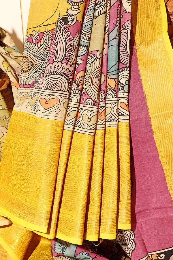 Mythic Muse – Hand-Painted Pen Kalamkari in Mangalagiri Silk (New 316-R-311)