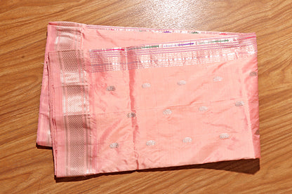 Blush Bloom – Authentic Yeola Paithani in Pastel Pink (New 317-R-312) (Need to find blouse piece)