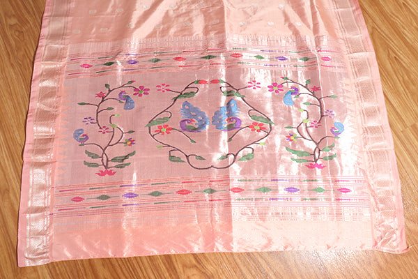 Blush Bloom – Authentic Yeola Paithani in Pastel Pink (New 317-R-312) (Need to find blouse piece)