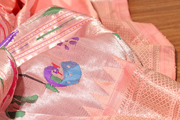 Blush Bloom – Authentic Yeola Paithani in Pastel Pink (New 317-R-312) (Need to find blouse piece)