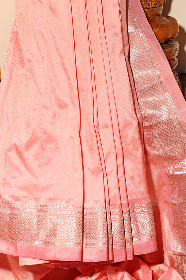 Blush Bloom – Authentic Yeola Paithani in Pastel Pink (New 317-R-312) (Need to find blouse piece)