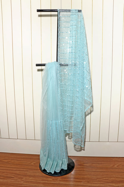 Jal Taara – Ice Blue All-Over Sequin Georgette Saree - 601