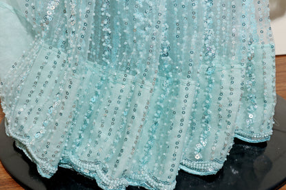 Jal Taara – Ice Blue All-Over Sequin Georgette Saree - 601