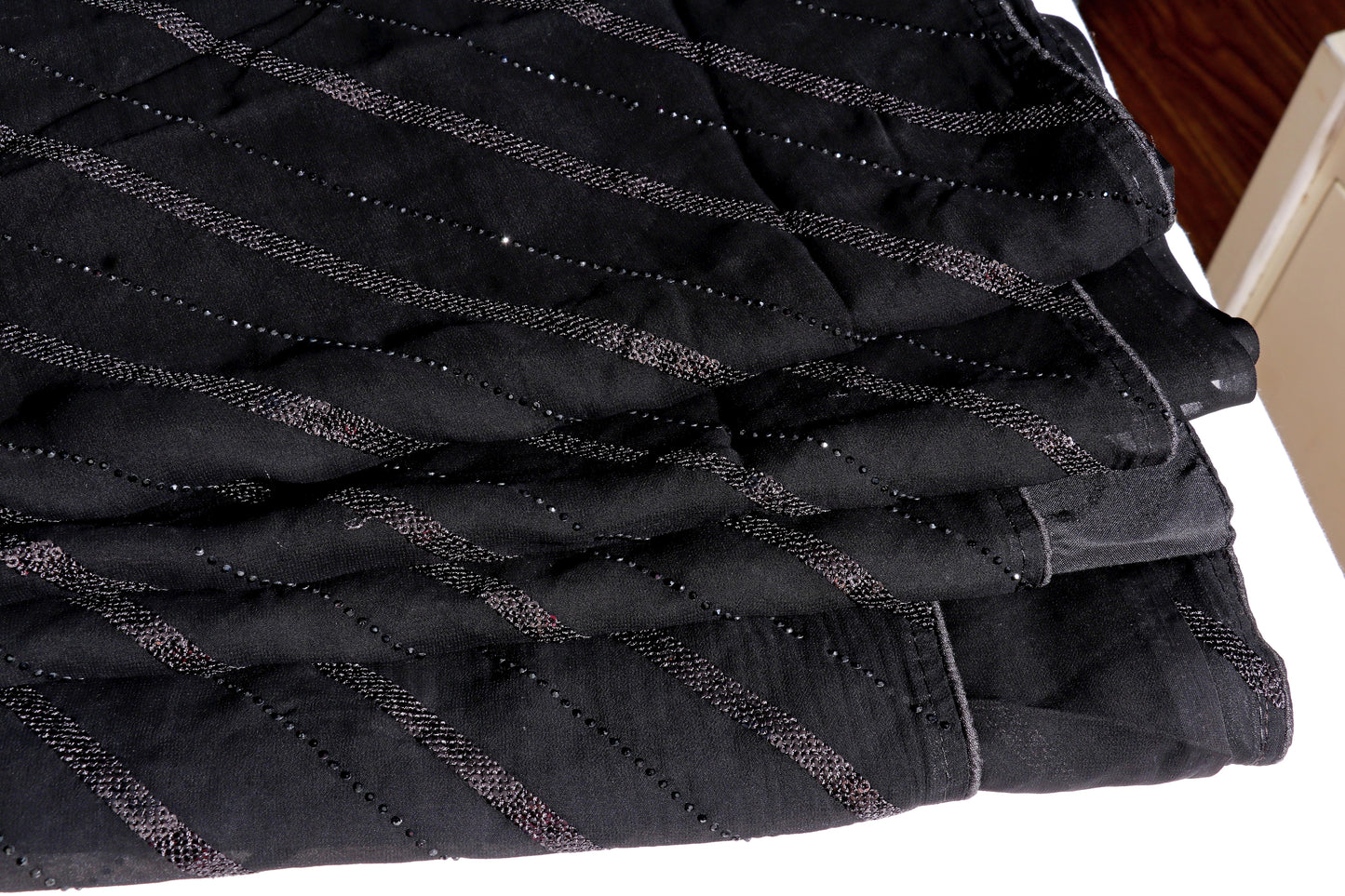 Ratri Rekha – Black Diagonal Sequin Stripe Georgette Saree - 602