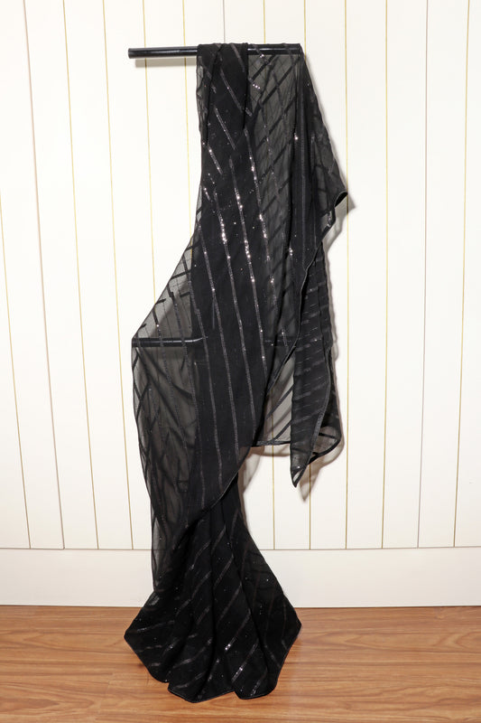 Ratri Rekha – Black Diagonal Sequin Stripe Georgette Saree - 602