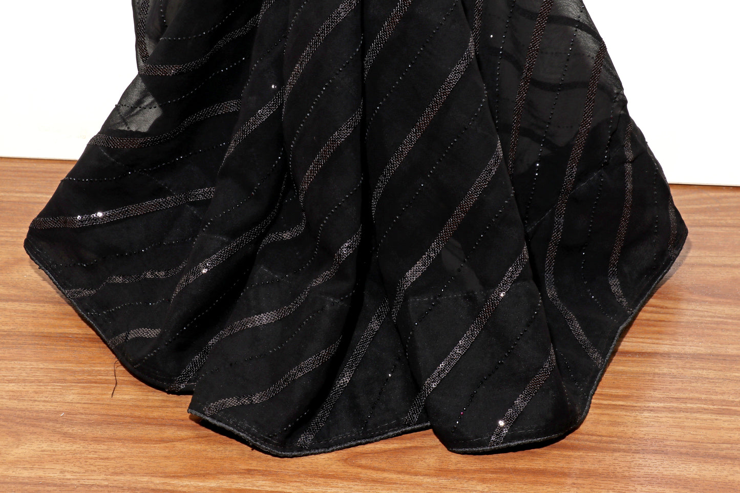 Ratri Rekha – Black Diagonal Sequin Stripe Georgette Saree - 602
