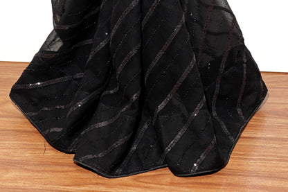 Ratri Rekha – Black Diagonal Sequin Stripe Georgette Saree - 602