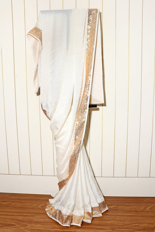 Suvarna Dhara – Ivory Silk Saree with Gold Sequin Border - 603