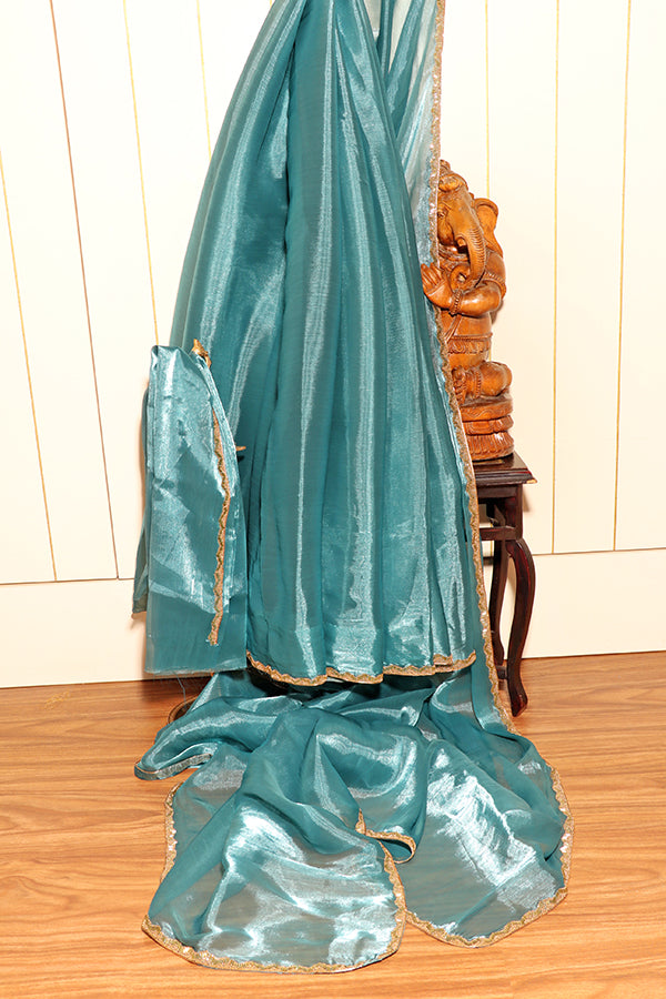 Azure Gleam – Shimmer Chiffon Saree (New 327-R-321)