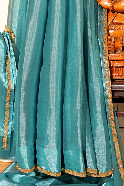 Azure Gleam – Shimmer Chiffon Saree (New 327-R-321)