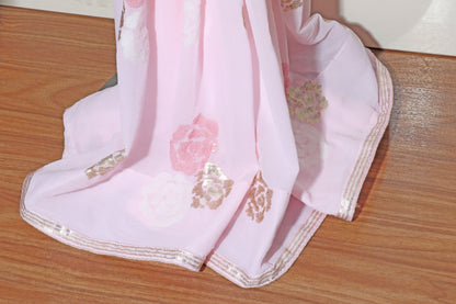 Gulab Sitara – Blush Pink Sequin Rosette Georgette Saree - 604
