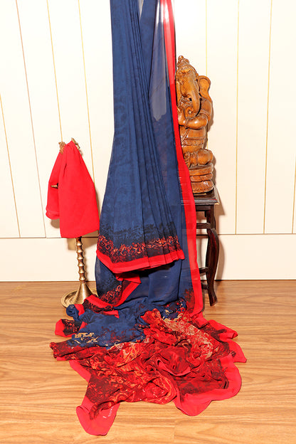 Midnight Ember – Digital Print Georgette Saree (New 329-R-323)