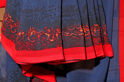 Midnight Ember – Digital Print Georgette Saree (New 329-R-323)