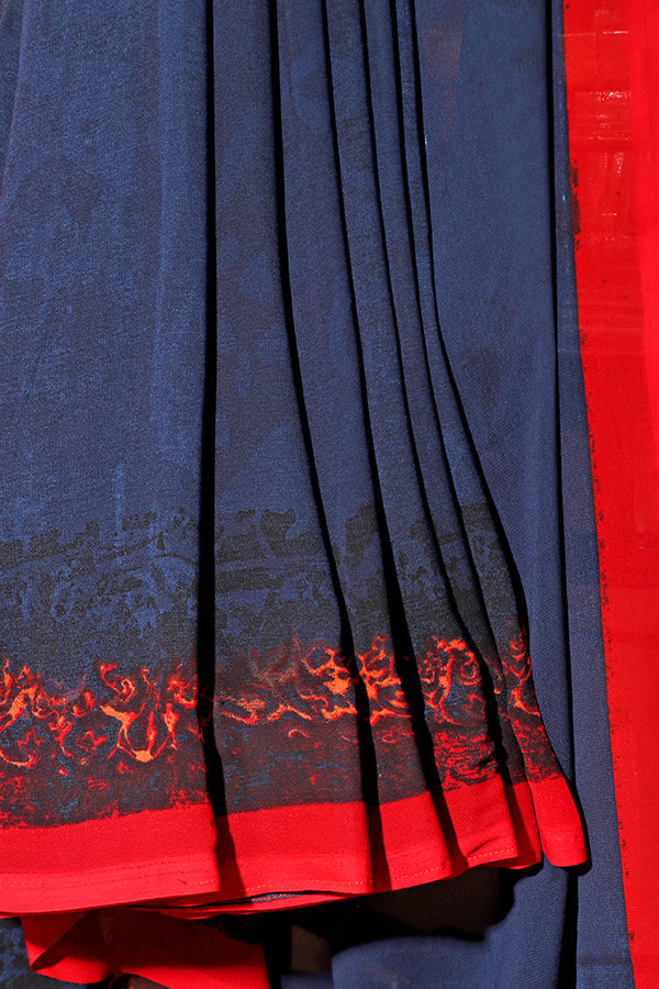 Midnight Ember – Digital Print Georgette Saree (New 329-R-323)